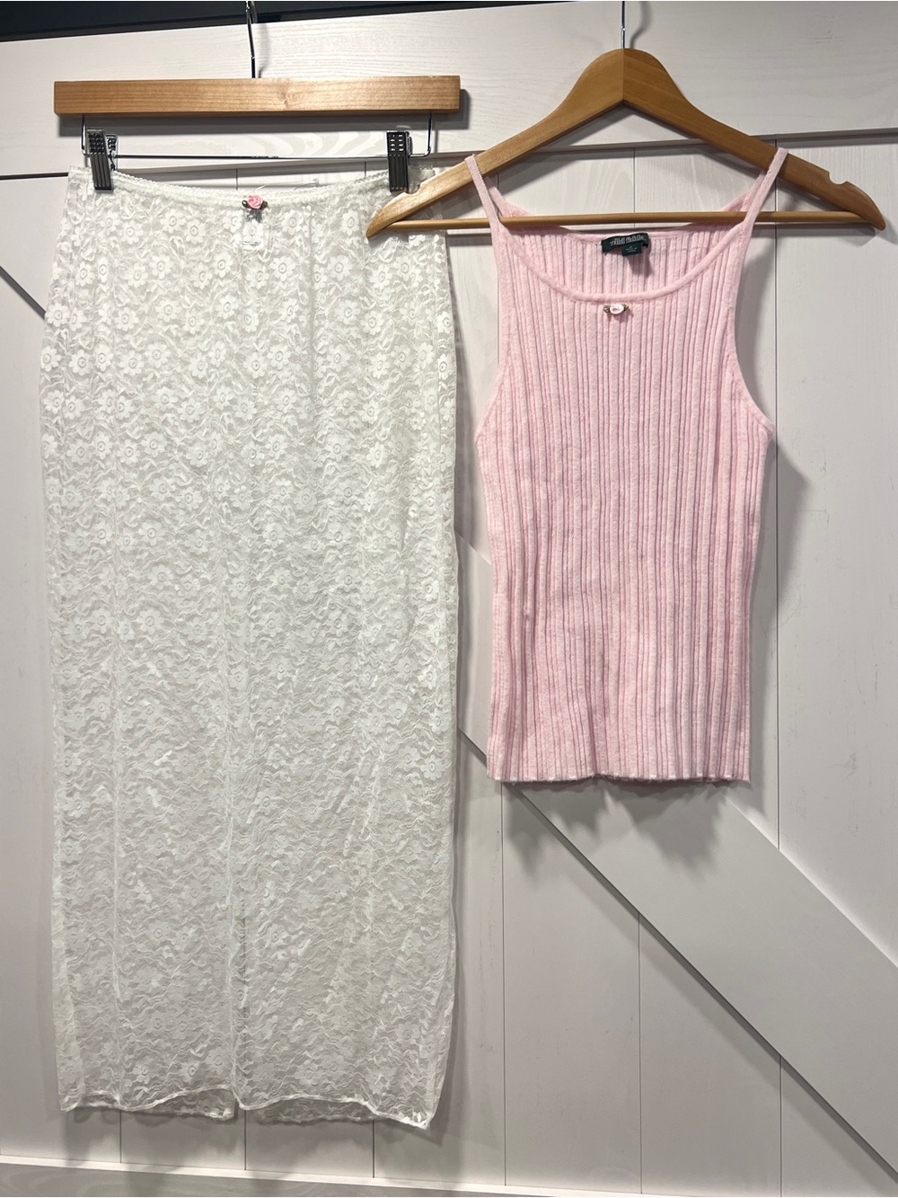 Wild Fable Lace Skirt Set White Pink